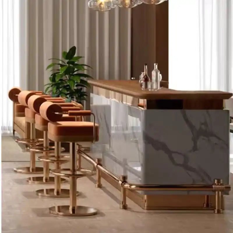 Burnt Orange Velvet Bar Stool - Gold Base & Swivel