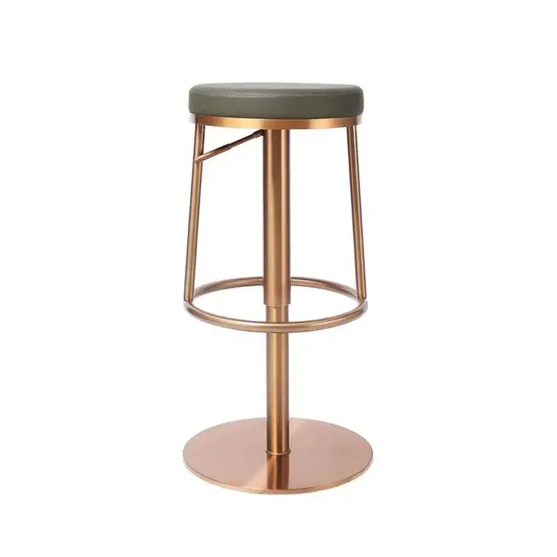 Green Leather Backless Bar Stool | Modern Rose Frame Seating