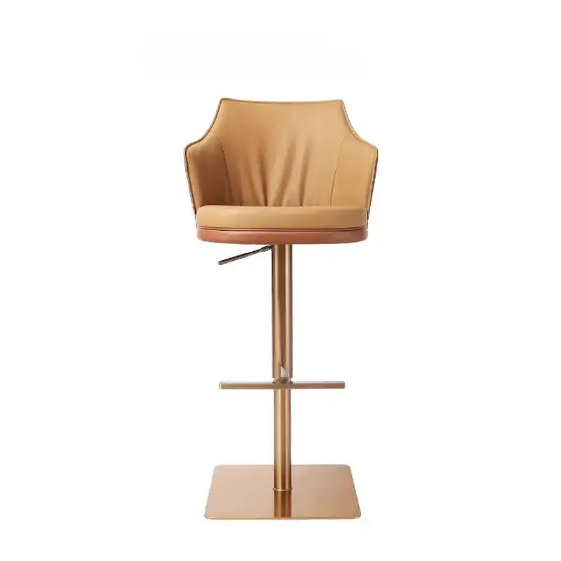 Caramel Leather Bar Stool – Adjustable Height Gold Base