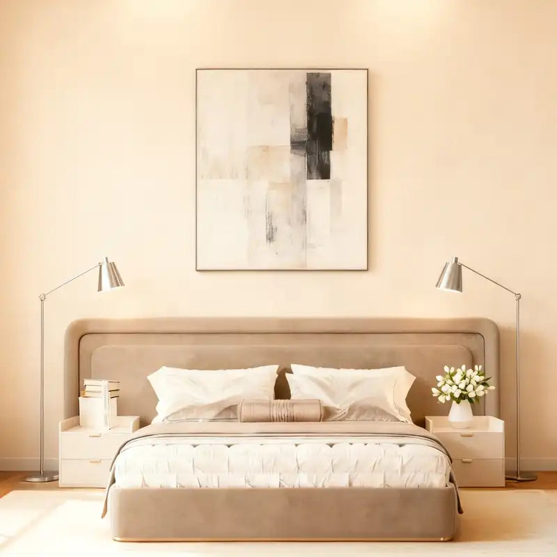 Modern Upholstered Platform Bed with Oversized Rounded Headboard