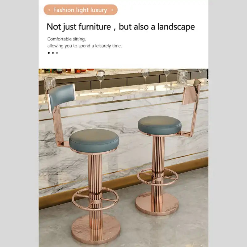 Luxury Gold & mint green Adjustable Bar Stool with Swivel & Footrest