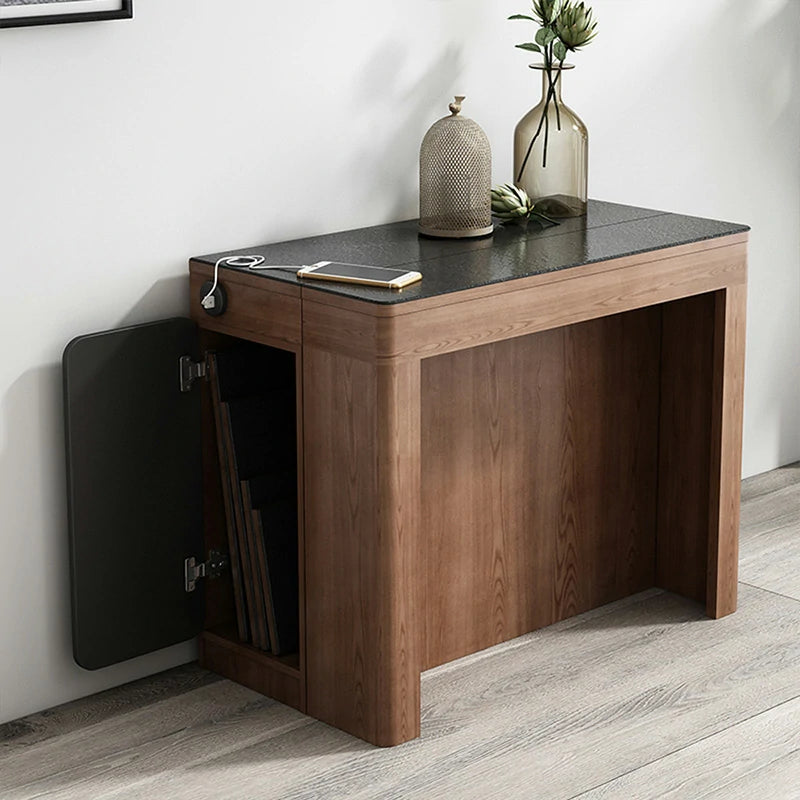 Extendable Stone Dining Table with Wood Base – Space Saver