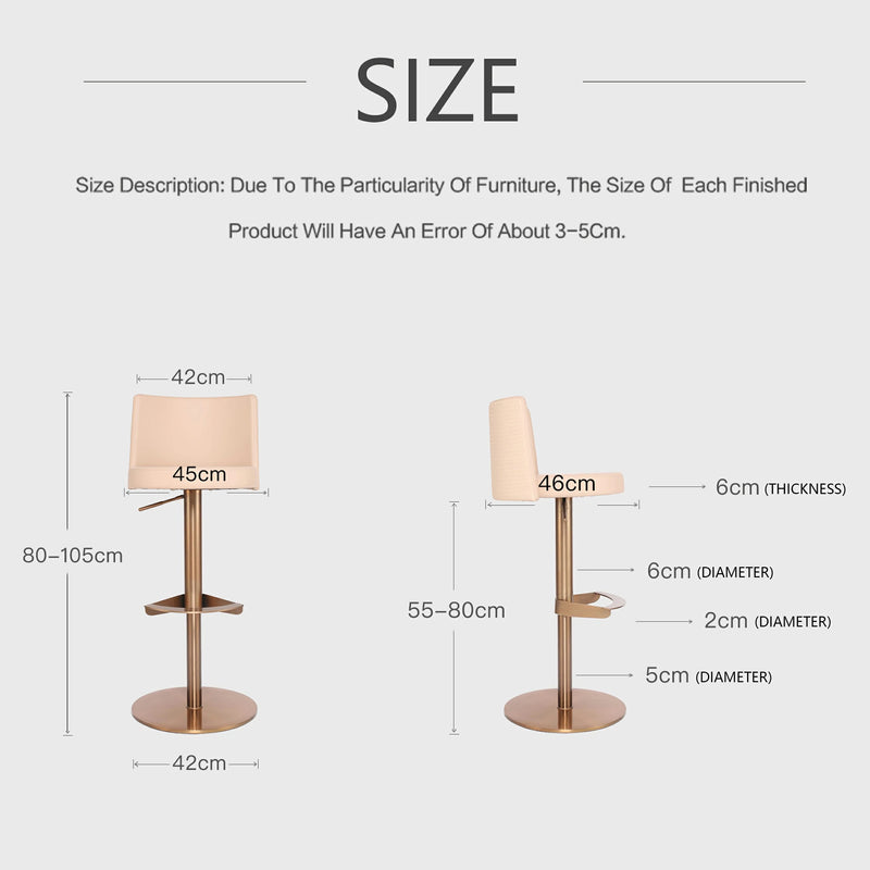 Modern Pink Stainless Steel Bar Stool with Adjustable Height & Backrest