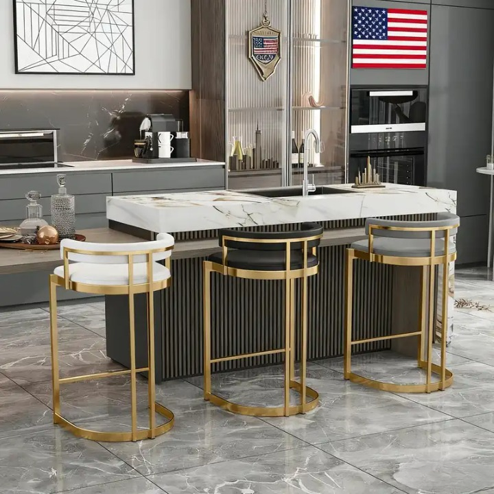 Green Velvet Bar Stool | Gold Base Adjustable Swivel