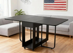 Folding Dining Table with Storage & Wheels | Seats 4