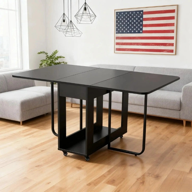 Folding Dining Table with Storage & Wheels | Seats 4