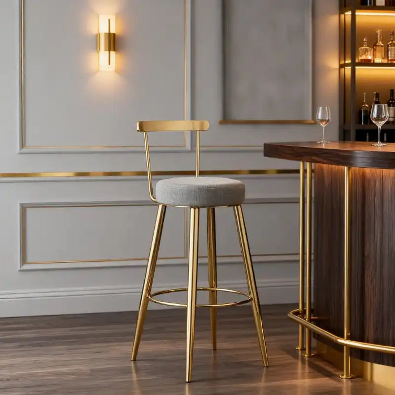 Gold Bar Stool with Linen Cushion | Modern Design