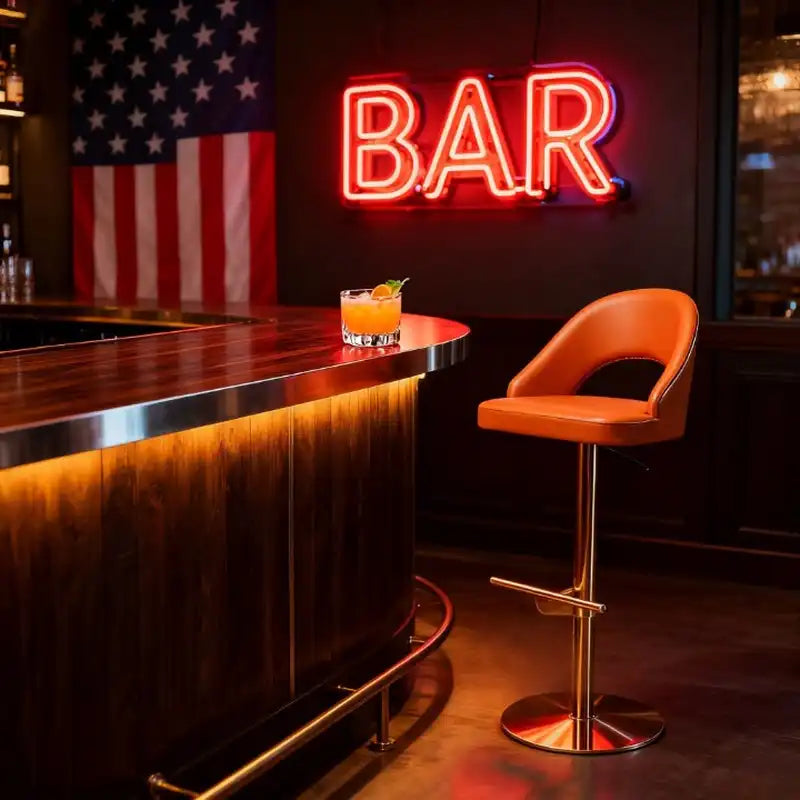 Caramel Leather Bar Stool - Adjustable Height, Gold Base