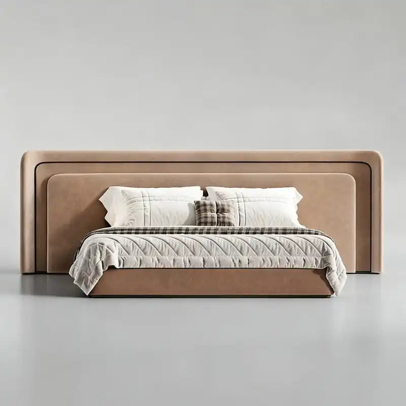 Modern Upholstered Platform Bed with Oversized Rounded Headboard