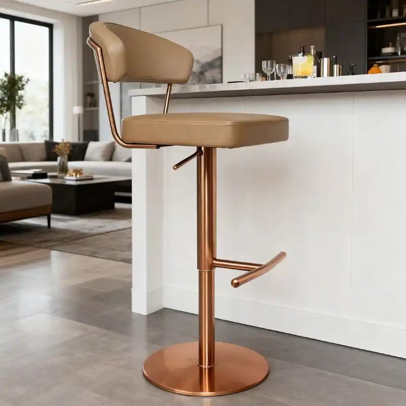 Caramel Leather Adjustable Height Bar Stool