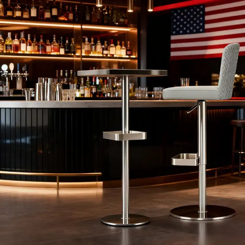 Gray Adjustable Bar Stool | Stainless Steel Base