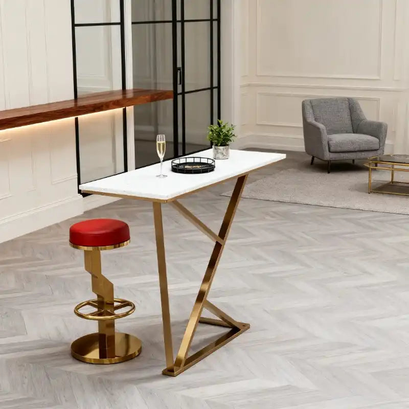 Red Faux Leather Bar Stool - Gold Base | Modern Seating
