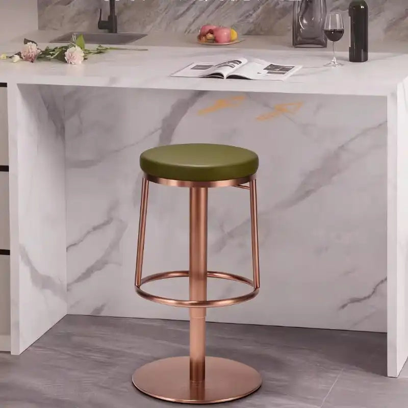 Green Leather Backless Bar Stool | Modern Rose Frame Seating