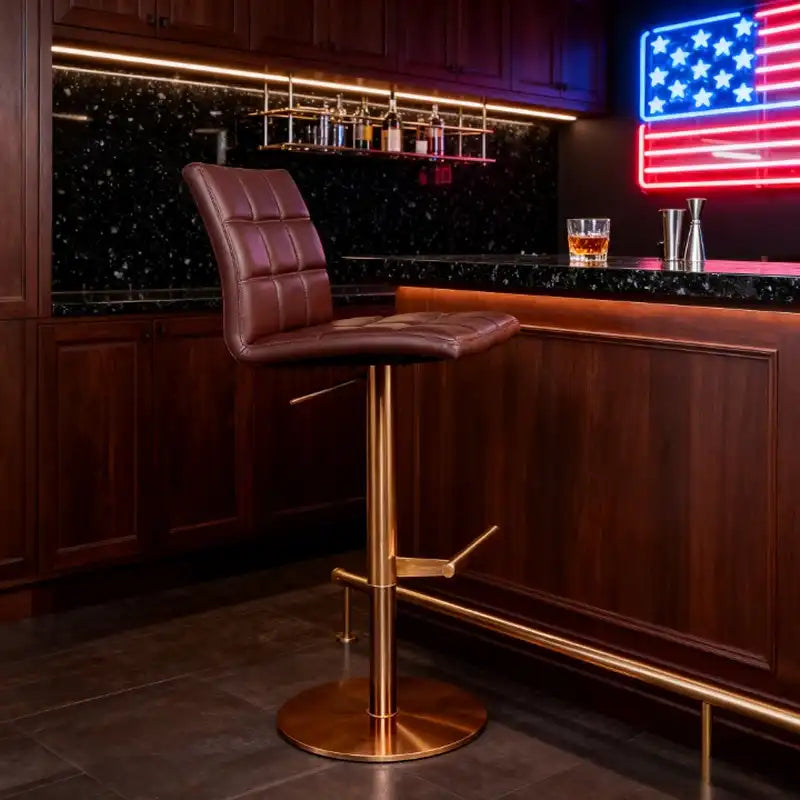 Gold Adjustable Bar Stool - Cushioned Seat | Home Bar Furniture