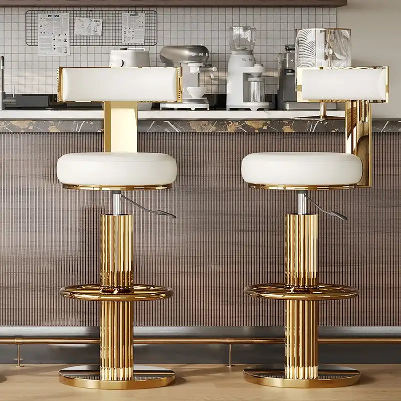 Luxury Gold Adjustable Swivel Bar Stools with White Cushion