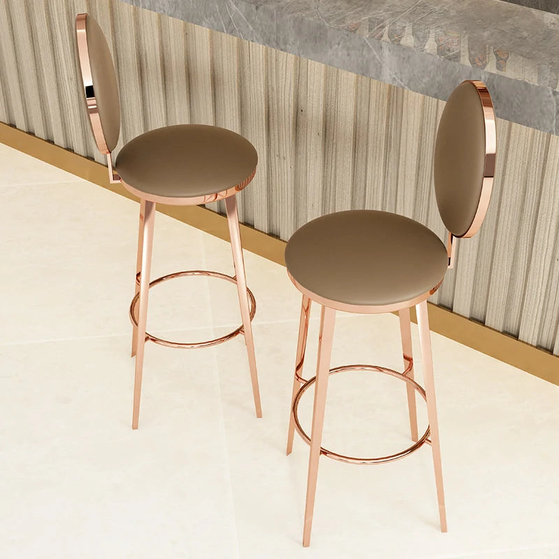 Luxury Modern Rose Stainless Steel with Leather Bar Stools in Upholstery Black