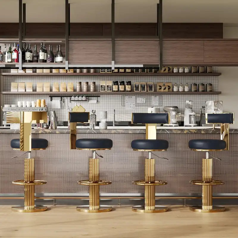 Luxury Gold & Black Adjustable Bar Stool with Swivel & Footrest