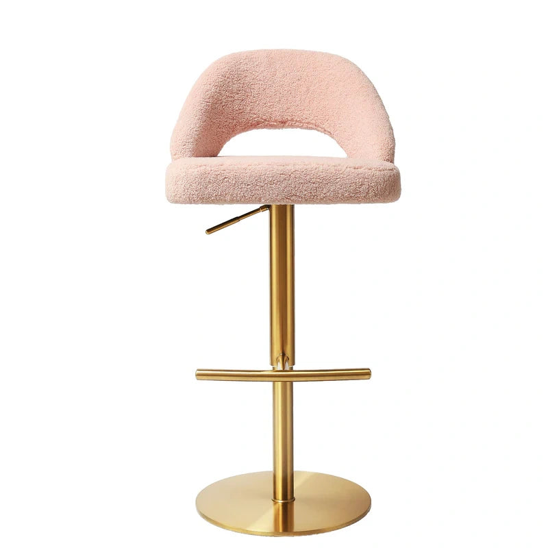 Caramel Leather Bar Stool - Adjustable Height, Gold Base