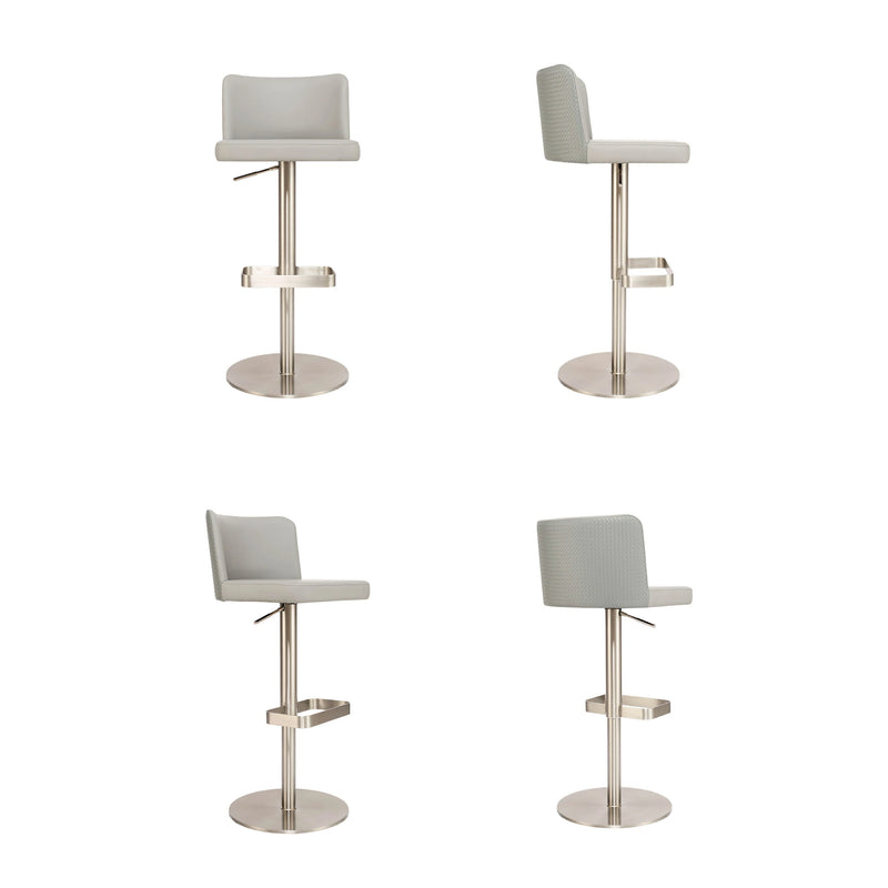 Gray Adjustable Bar Stool | Stainless Steel Base