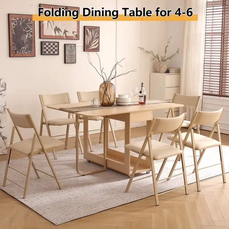 Multi-Functional Foldable Dining Table with Storage & Wheels