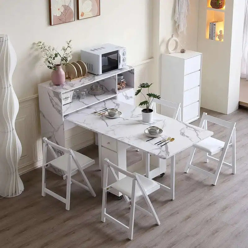 Marble Buffet Cabinet with Folding Dining Table