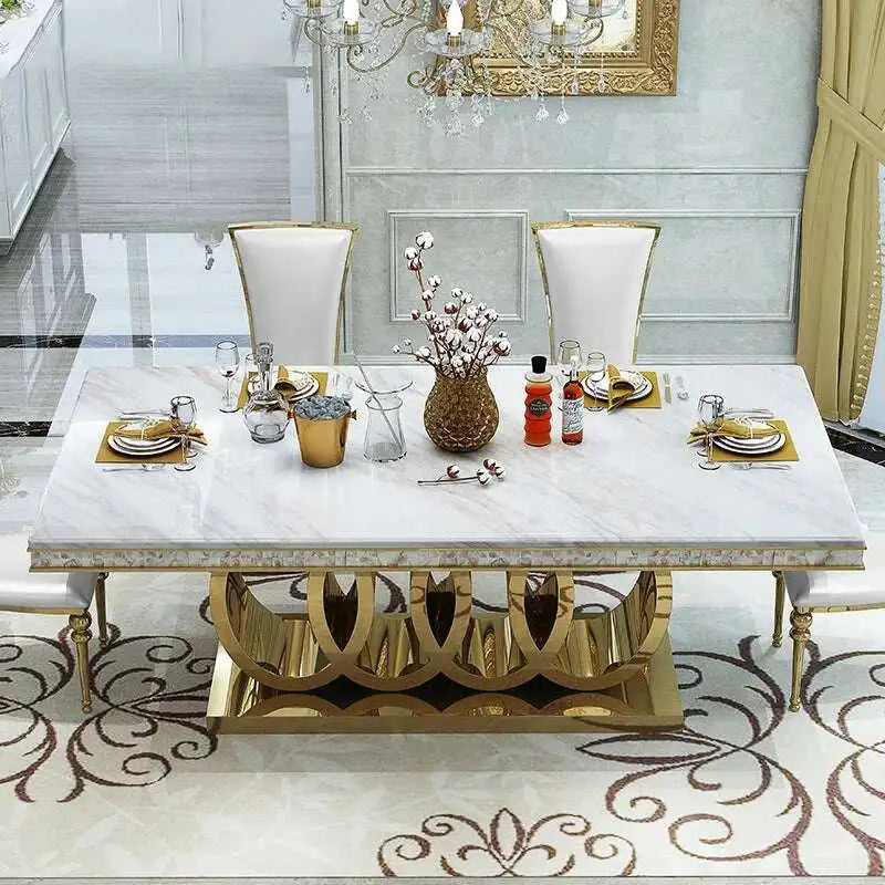 Marble Dining Table | Gold Base - Modern Luxe Design (Sizes)