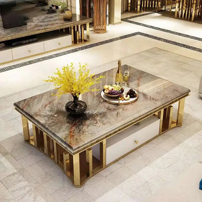 Gold Marble Coffee Table with Storage | Modern Glam