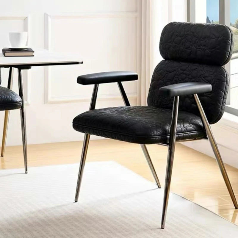 Modern Black Leather Dining Chair with Grey Stainless Steel Legs