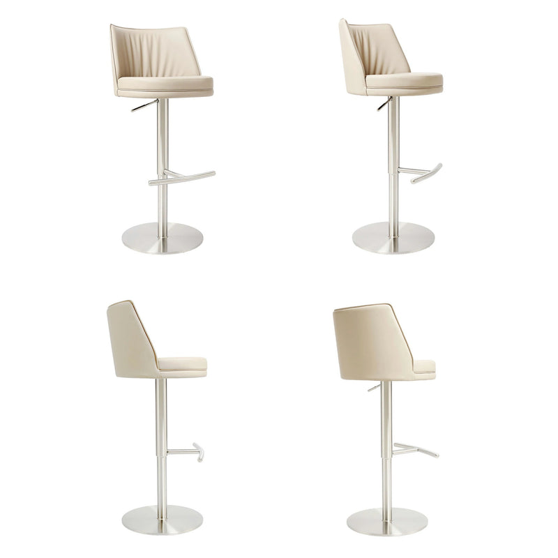 Modern Blue Leather Adjustable Bar Stool with Brushed Stainless Steel Base