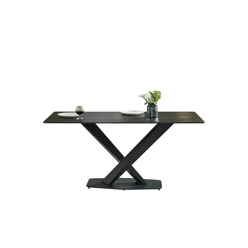 Black Modern Dining Table with X-Base – Sleek Dinning