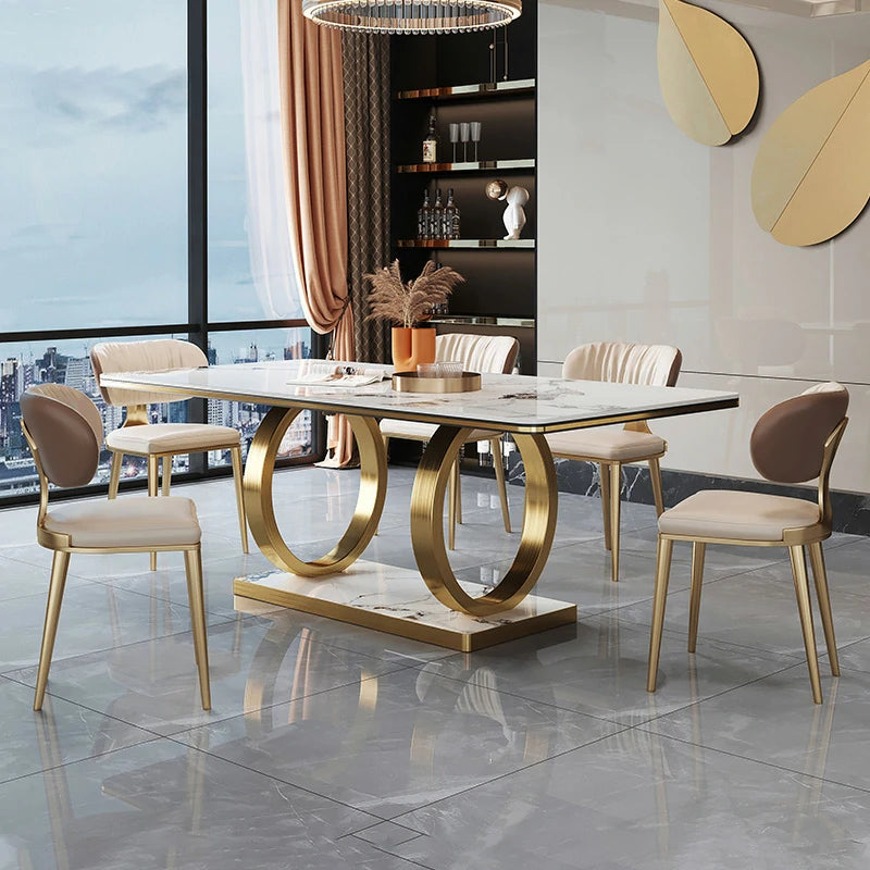Marble Dining Table with Gold Base – Contemporary & Stylish