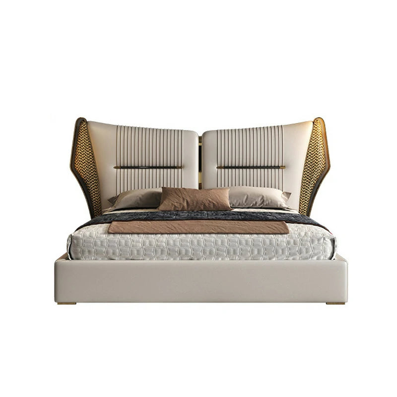 Wingback King Bed: Modern Leather Bed Frame, Elegant Design