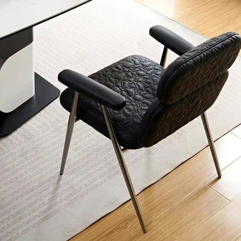Modern Black Leather Dining Chair with Grey Stainless Steel Legs