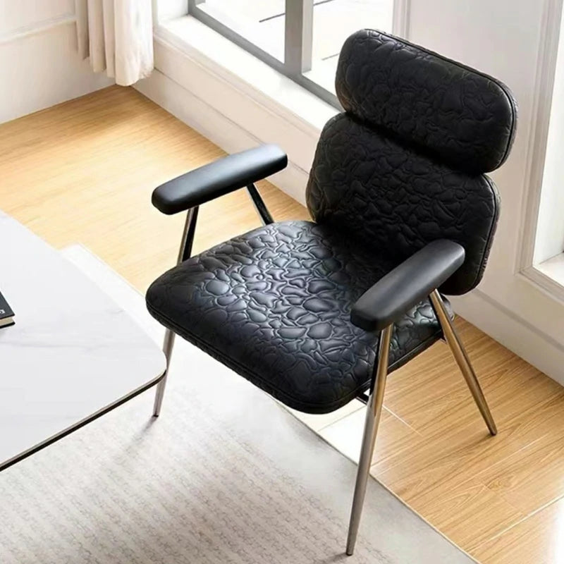 Modern Black Leather Dining Chair with Grey Stainless Steel Legs