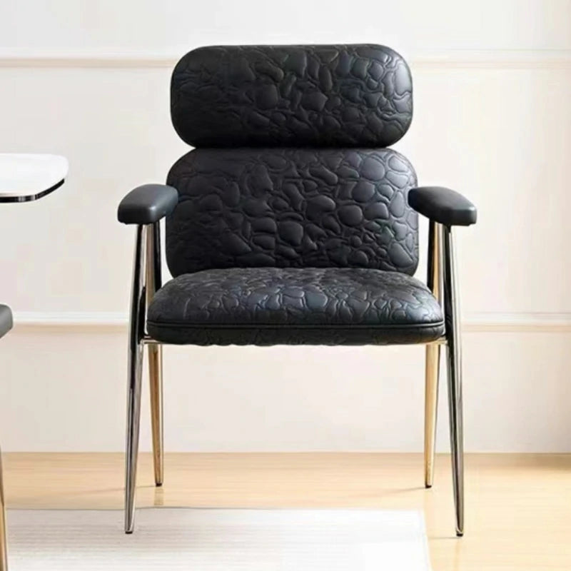 Modern Black Leather Dining Chair with Grey Stainless Steel Legs