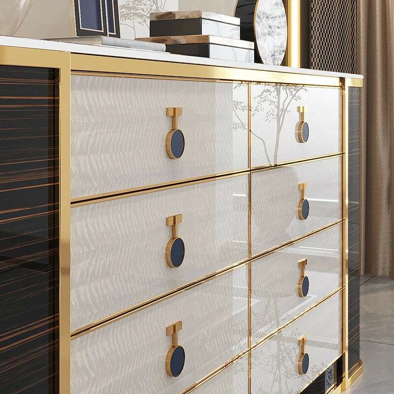 Modern Luxury Sideboard with Gold Accents, Stylish Storage Cabinet for Dining Room