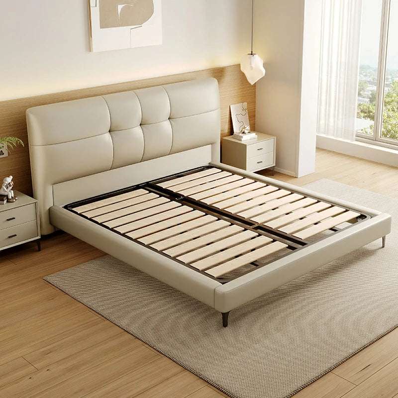 Modern Faux Leather Bed with Tufted Headrest