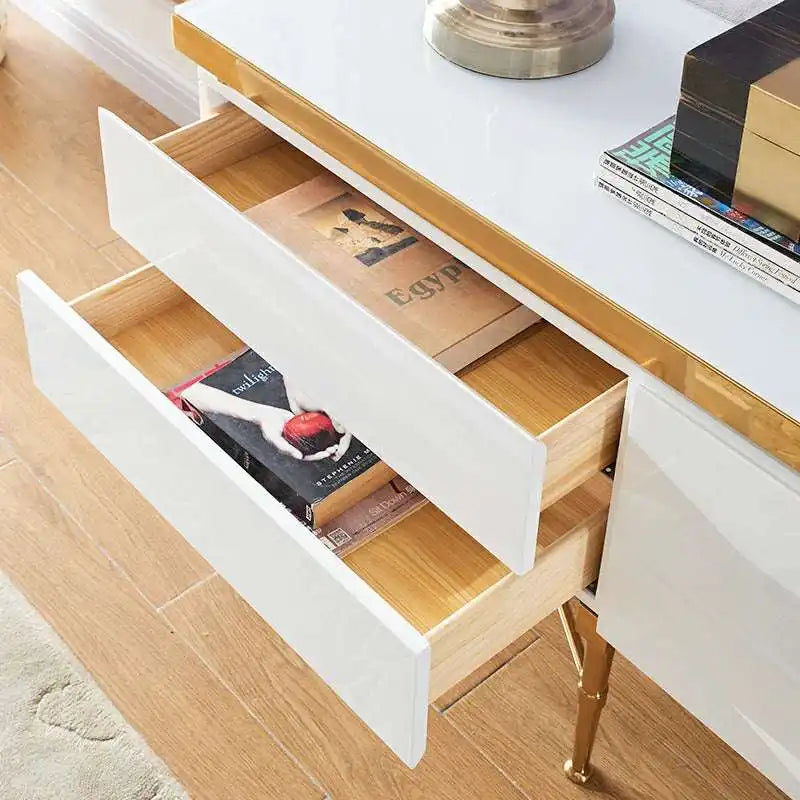 Black Marble TV Stand with Gold Accents | Media Console