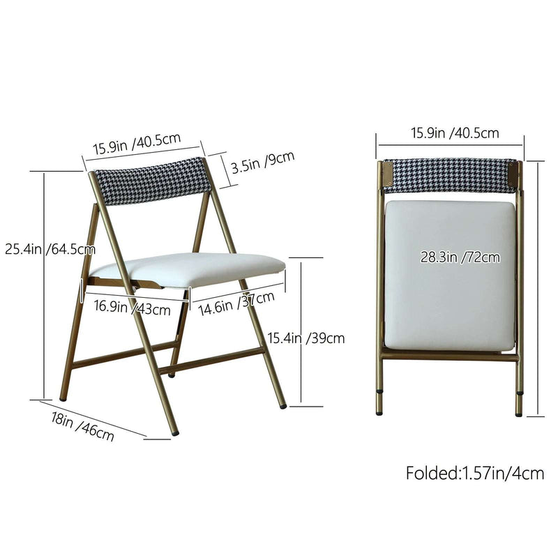 Gold Folding Dining Chairs - Set of 2, Padded Seat