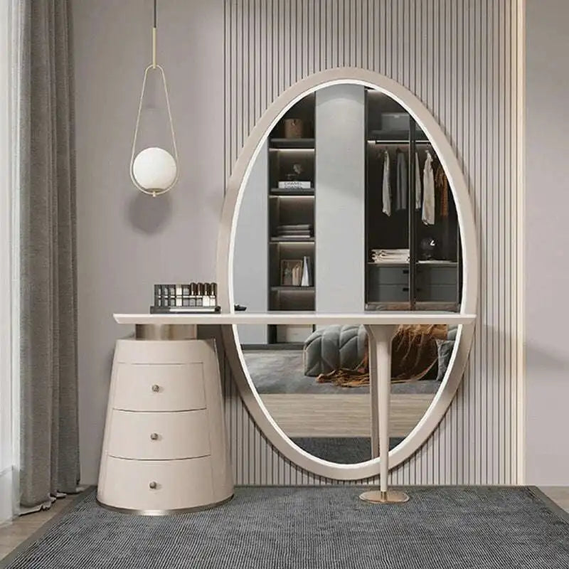 COMUHOME Elegant Vanity Dresser with Large Oval Mirror and Storage Drawers