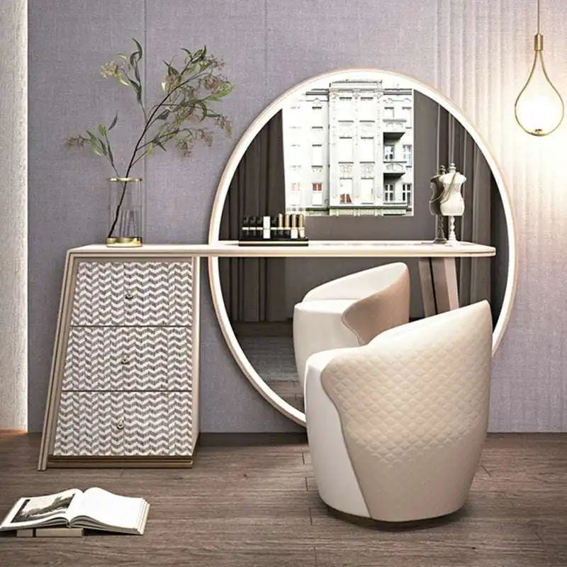 COMUHOME Luxury Makeup Vanity Table with LED Mirror and Elegant Chair