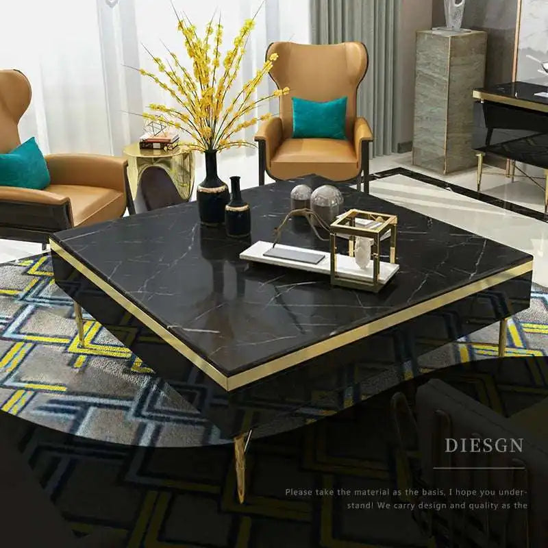 Black Glass Coffee Table with Gold Accents - Modern Style