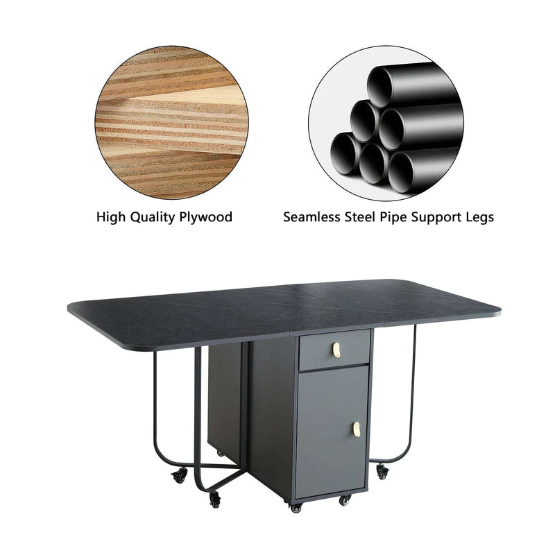 Dark Grey Extendable Folding Dining Table with Storage
