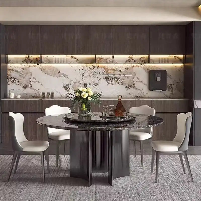Marble Dining Table with Spinning Lazy Susan