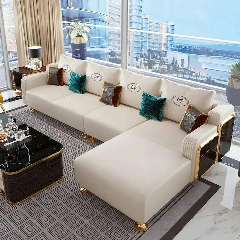 FUNROLUX Luxury Gold Trim Cream Sofa - Elegant Comfort