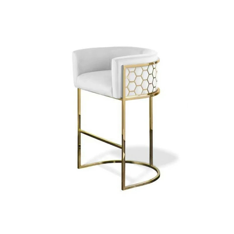 Gold Bar Stool with Honeycomb Back & Gray Velvet Seat