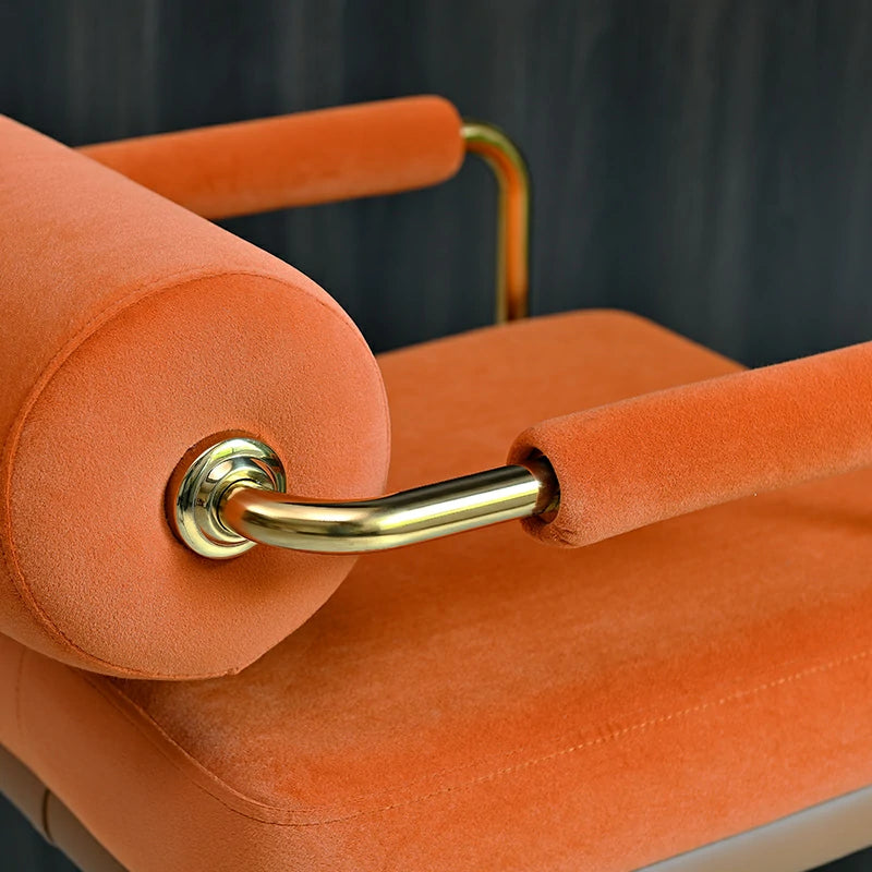 Modern Velvet Bar Stool with Gold Stainless Steel Base – Swivel Adjustable Counter Chair in Burnt Orange