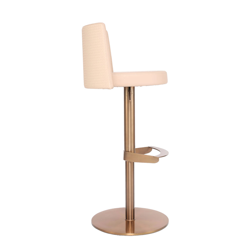 Modern Pink Stainless Steel Bar Stool with Adjustable Height & Backrest