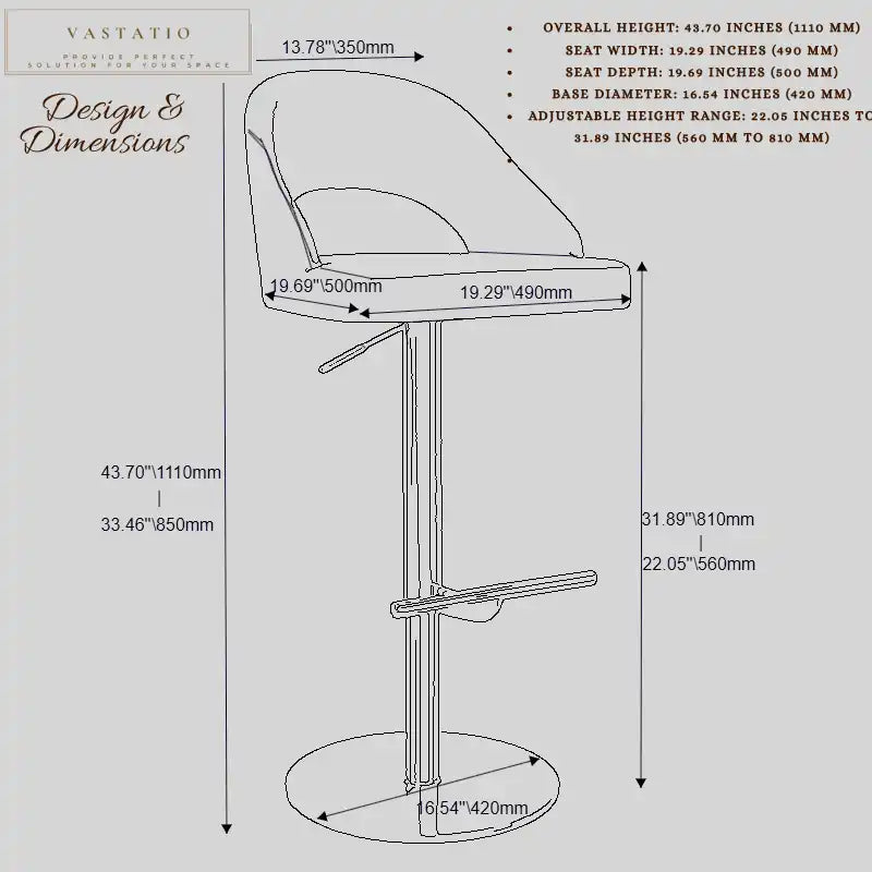 Caramel Leather Bar Stool - Adjustable Height, Gold Base