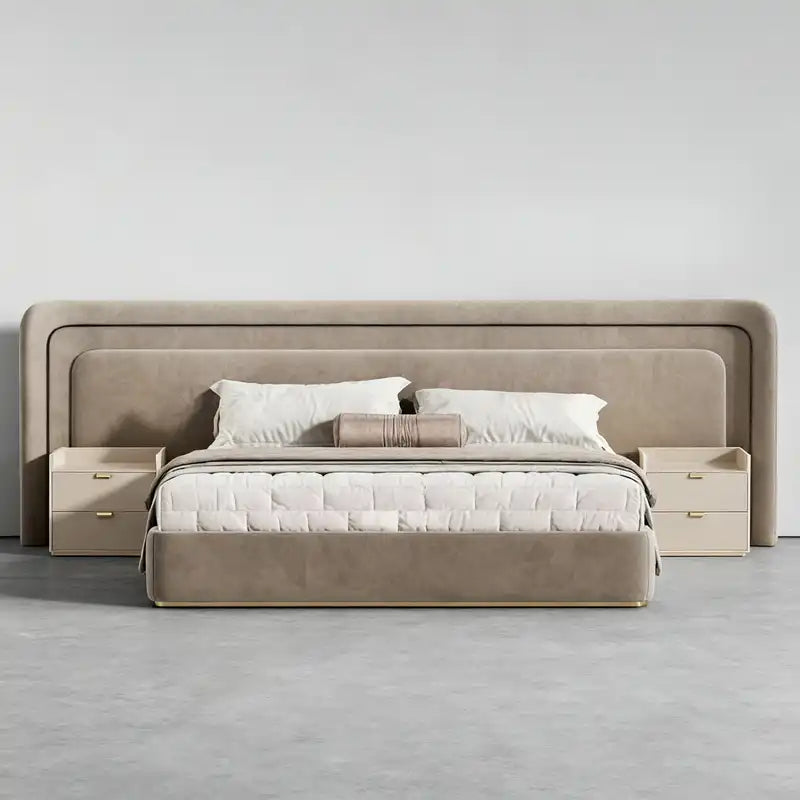 Modern Upholstered Platform Bed with Oversized Rounded Headboard